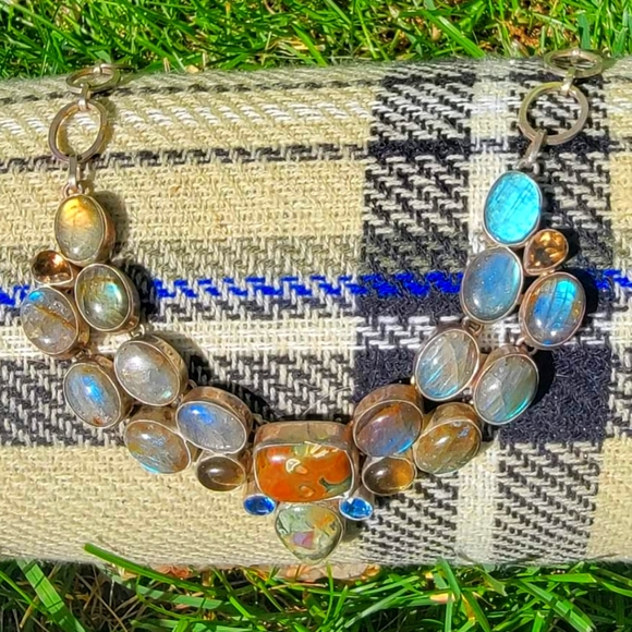 Powerful 💫 Moonstone/Unakite/Jasper/Topaz/Aquamarine Necklace 925 stamped - Picture 1 of 1